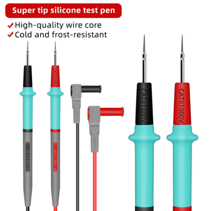 Silicone Multimeter Test Leads with Needle Tip & Alligator Clip, 20A (1 Pair)