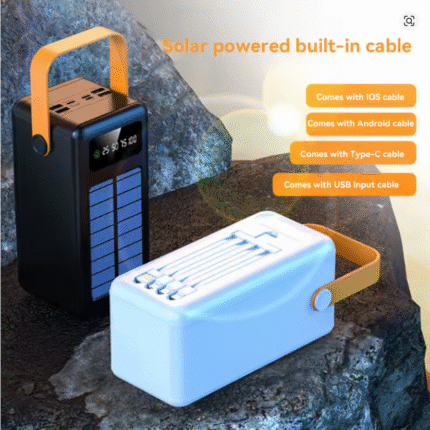 100000mAh Solar Power Bank – Fast Charging with Built-in Cables & LED Light