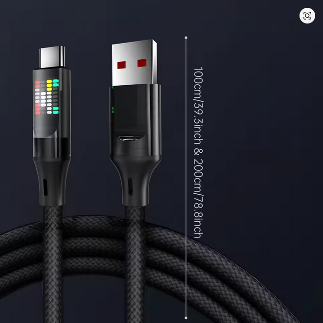OOZCC 120W Type C Fast Charging Cable 6A USB-A to USB-C Nylon Data Cord with LED Display for Xiaomi, Samsung & More - Image 7