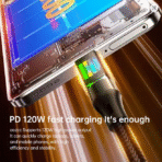 OOZCC 120W Type C Fast Charging Cable 6A USB-A to USB-C Nylon Data Cord with LED Display for Xiaomi, Samsung & More - Image 5