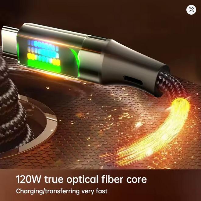 OOZCC 120W Type C Fast Charging Cable 6A USB-A to USB-C Nylon Data Cord with LED Display for Xiaomi, Samsung & More - Image 4