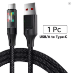 OOZCC 120W Type C Fast Charging Cable 6A USB-A to USB-C Nylon Data Cord with LED Display for Xiaomi, Samsung & More