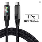 OOZCC 120W Type C Fast Charging Cable 6A USB-A to USB-C Nylon Data Cord with LED Display for Xiaomi, Samsung & More - Image 2