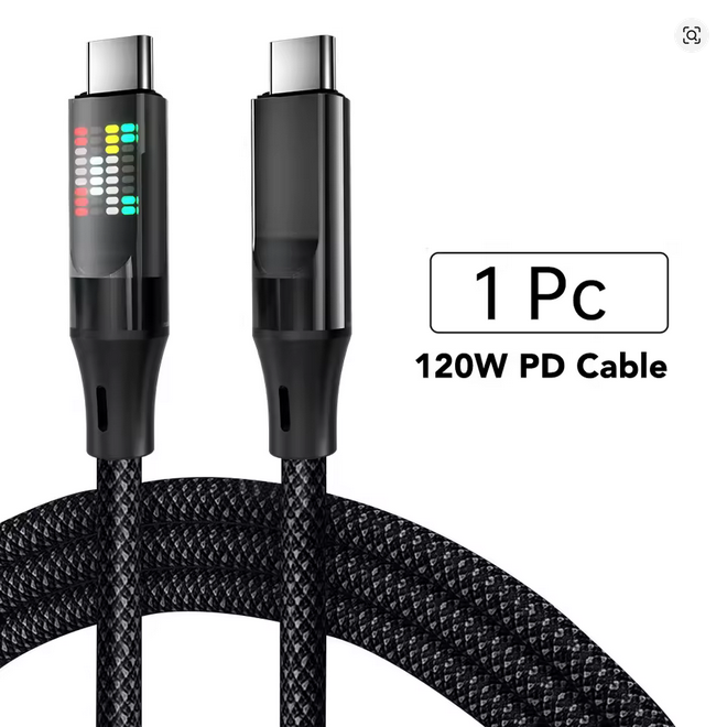 OOZCC 120W Type C Fast Charging Cable 6A USB-A to USB-C Nylon Data Cord with LED Display for Xiaomi, Samsung & More - Image 2